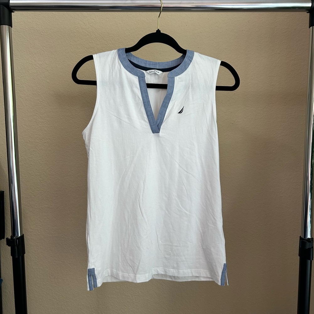Nautica White and Blue Trim Tank Top